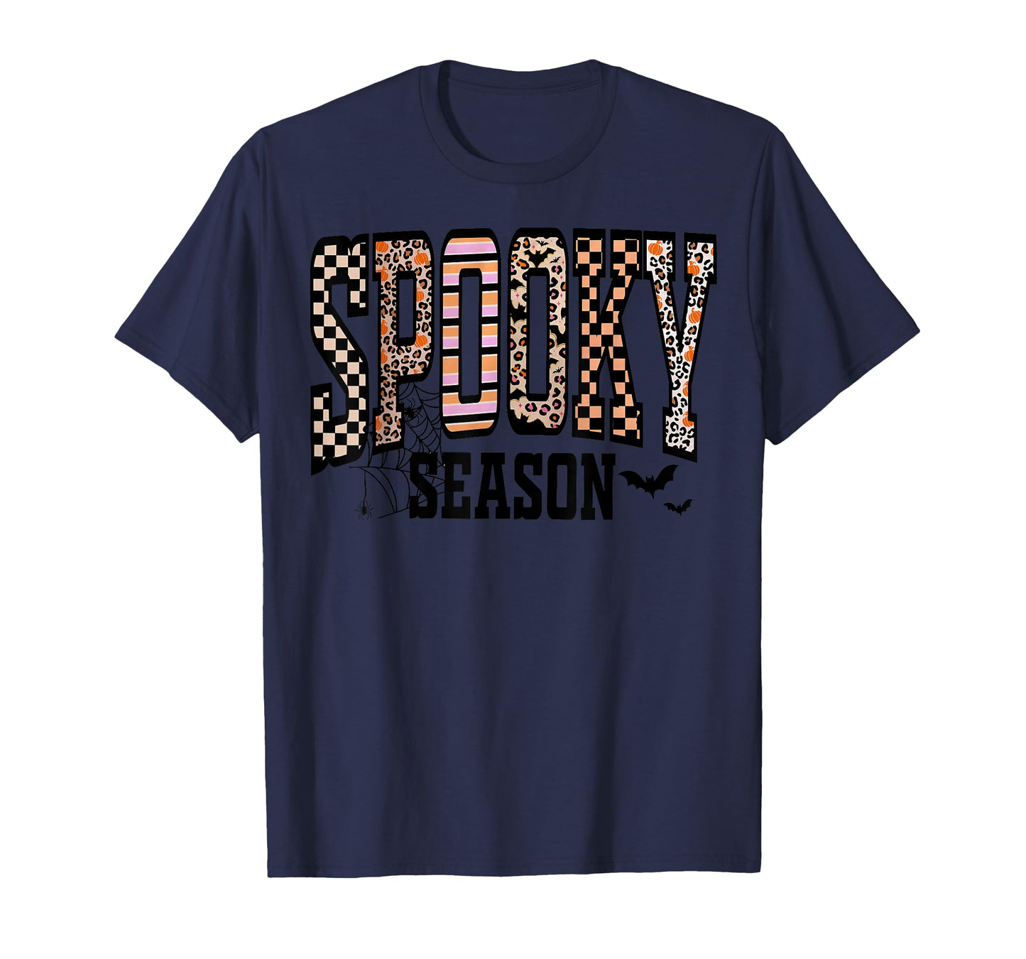 Spooky Season Halloween Ghost Pumpkin Checkered Men Women T-Shirt