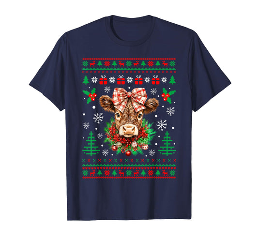 Cow Christmas Western Cowgirl Cowboy Ugly Xmas Sweater T-Shirt