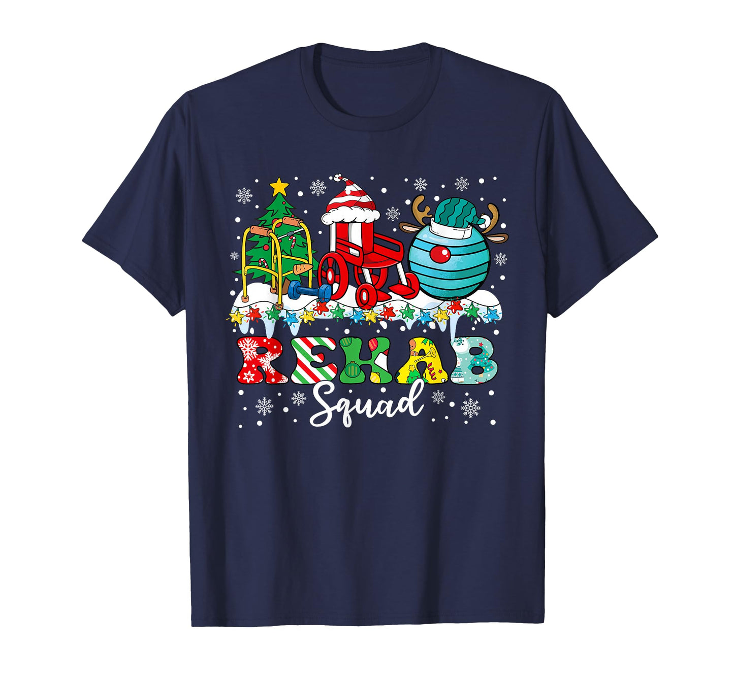 Rehab Squad Wheelchair Santa Reindeer Rehab Nurse Christmas T-Shirt