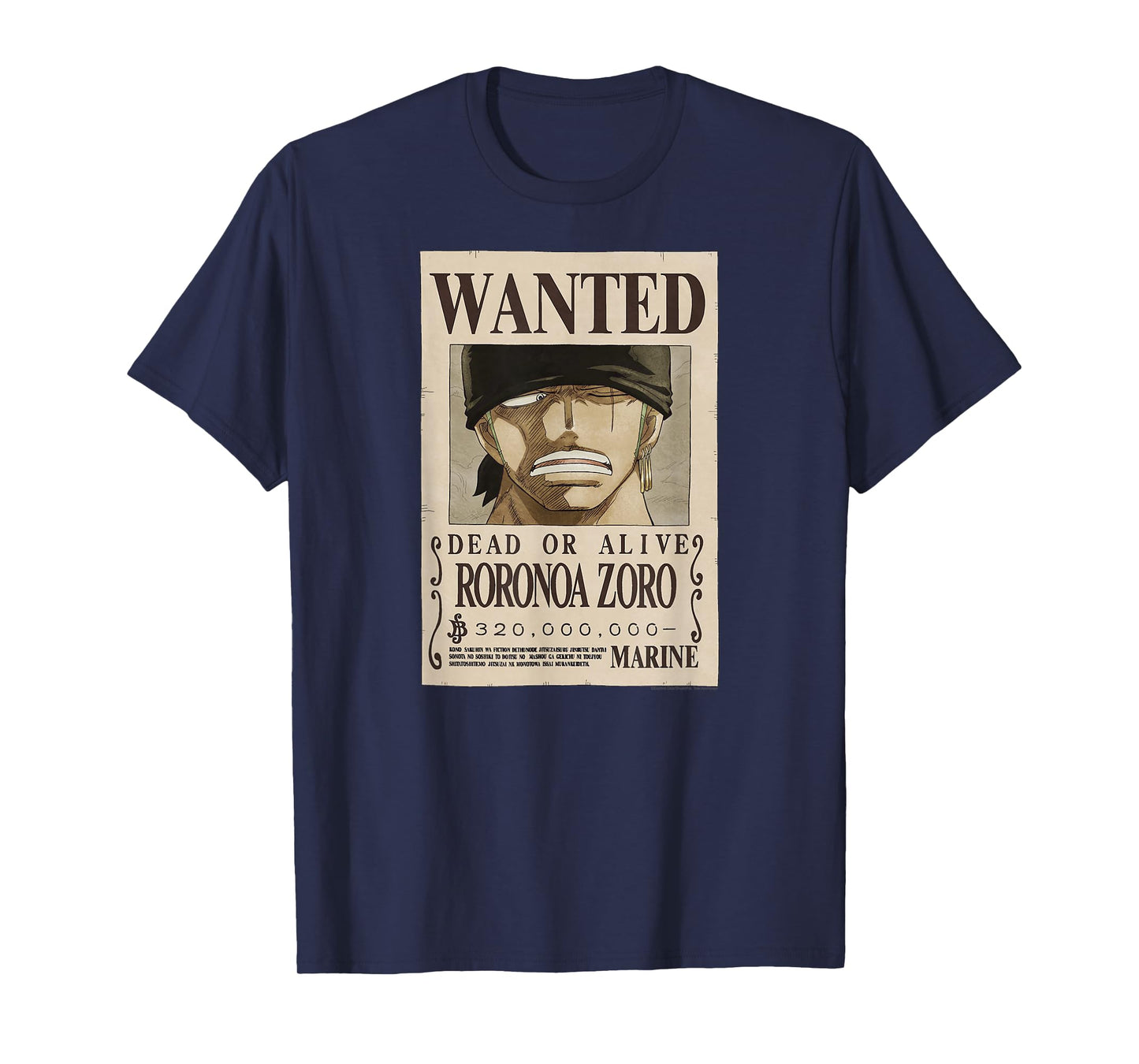 One Piece Anime Roronoa Zoro Wanted Poster T-Shirt