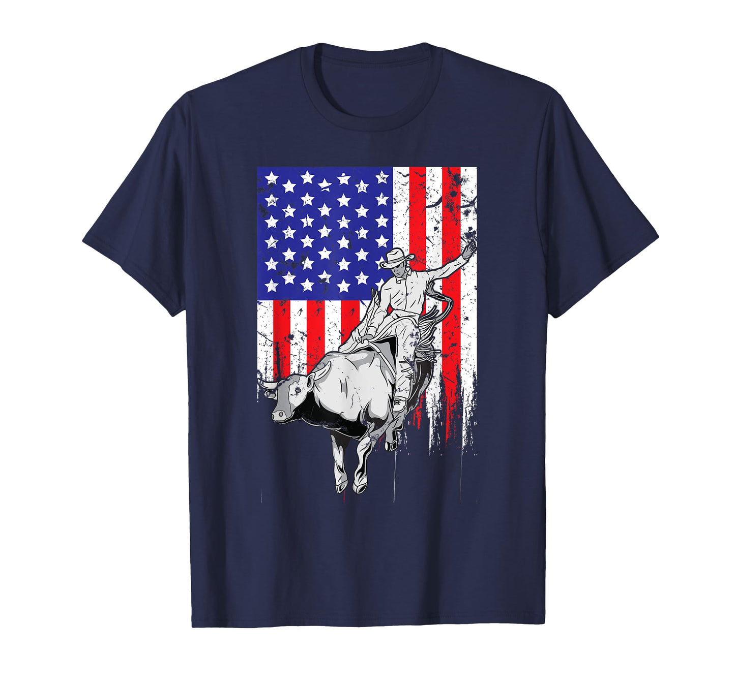 American Flag Bucking Bull Riding Patriotic Rodeo Rider T-Shirt