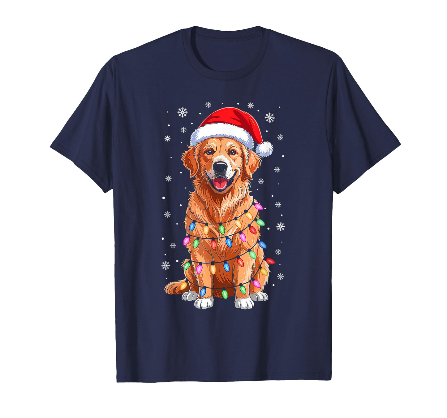 Golden Retriever Christmas Lights Santa Xmas Family Matching T-Shirt