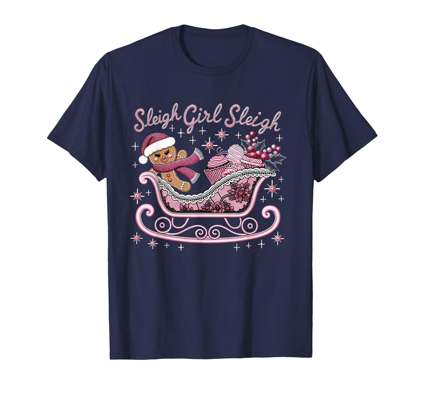 Groovy Pink Christmas Candy Sleigh Girl Gingerbread Holiday T-Shirt
