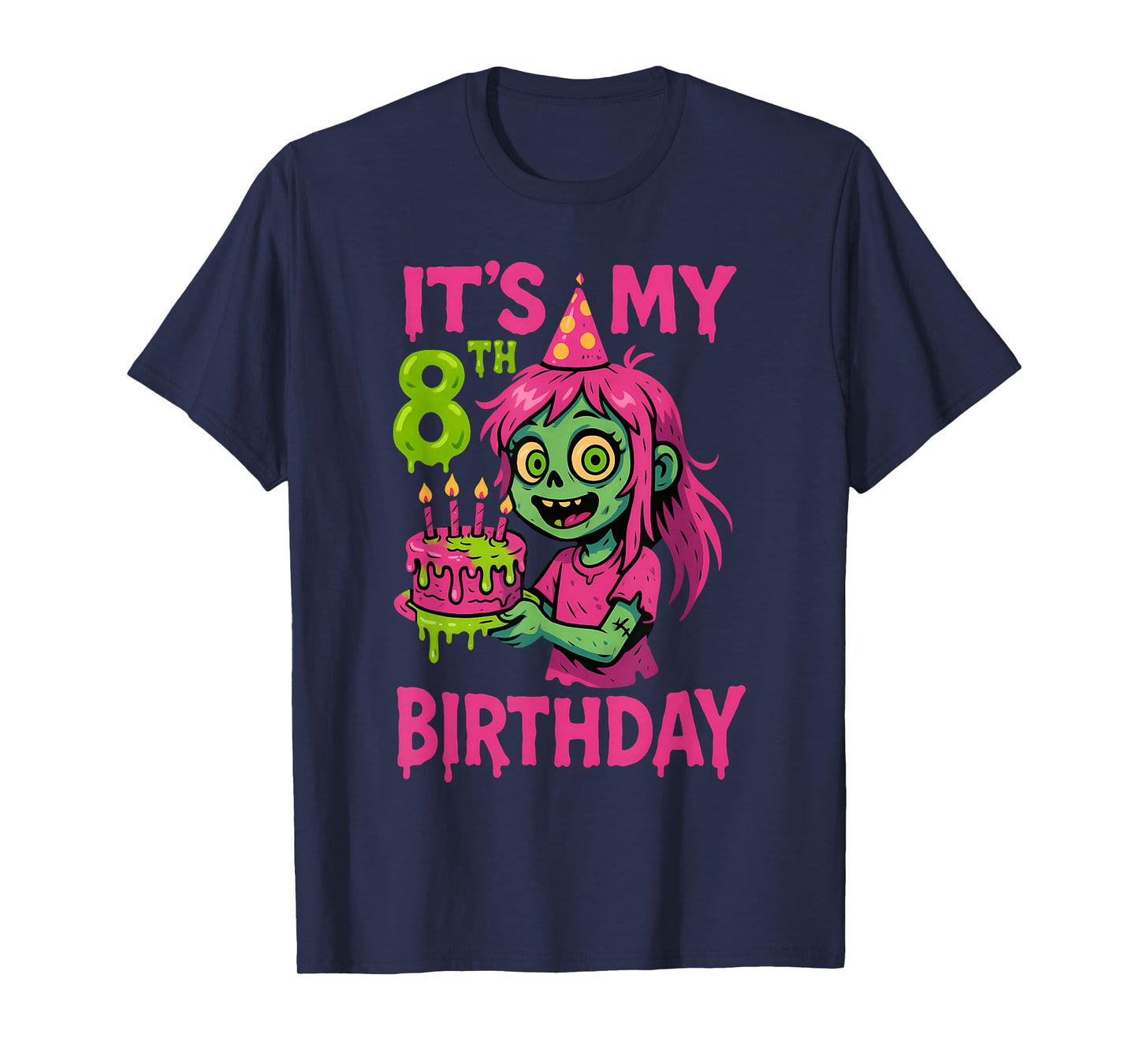 It's My 8th Birthday Zombie Girl Pink Zombie 8 Year Old Kids T-Shirt