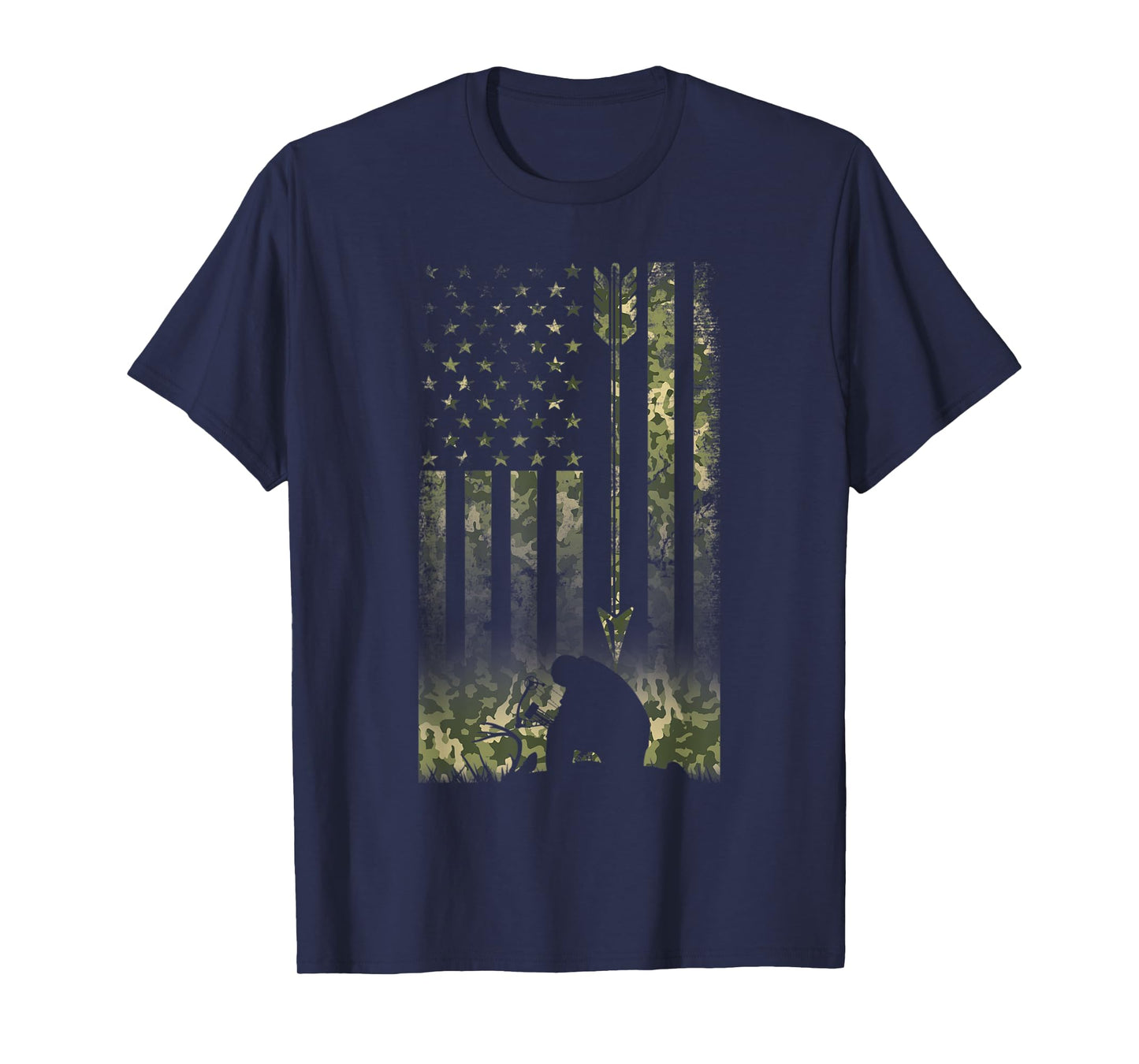 Bow Hunting Camo American Flag Deer Hunters T-Shirt for Women Men