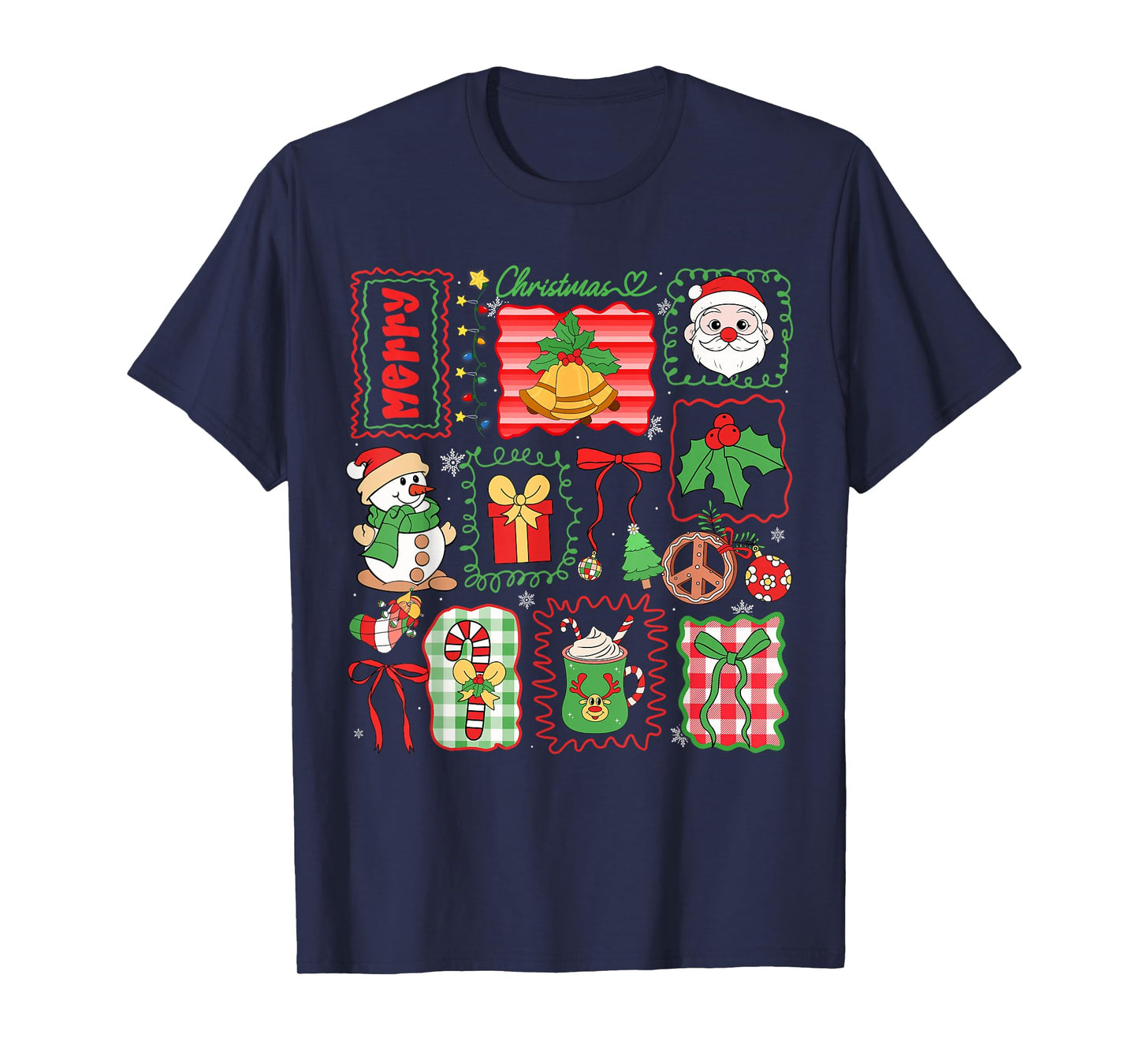 Merry Christmas Santa Snowman Coquette Bow Cozy Season T-Shirt