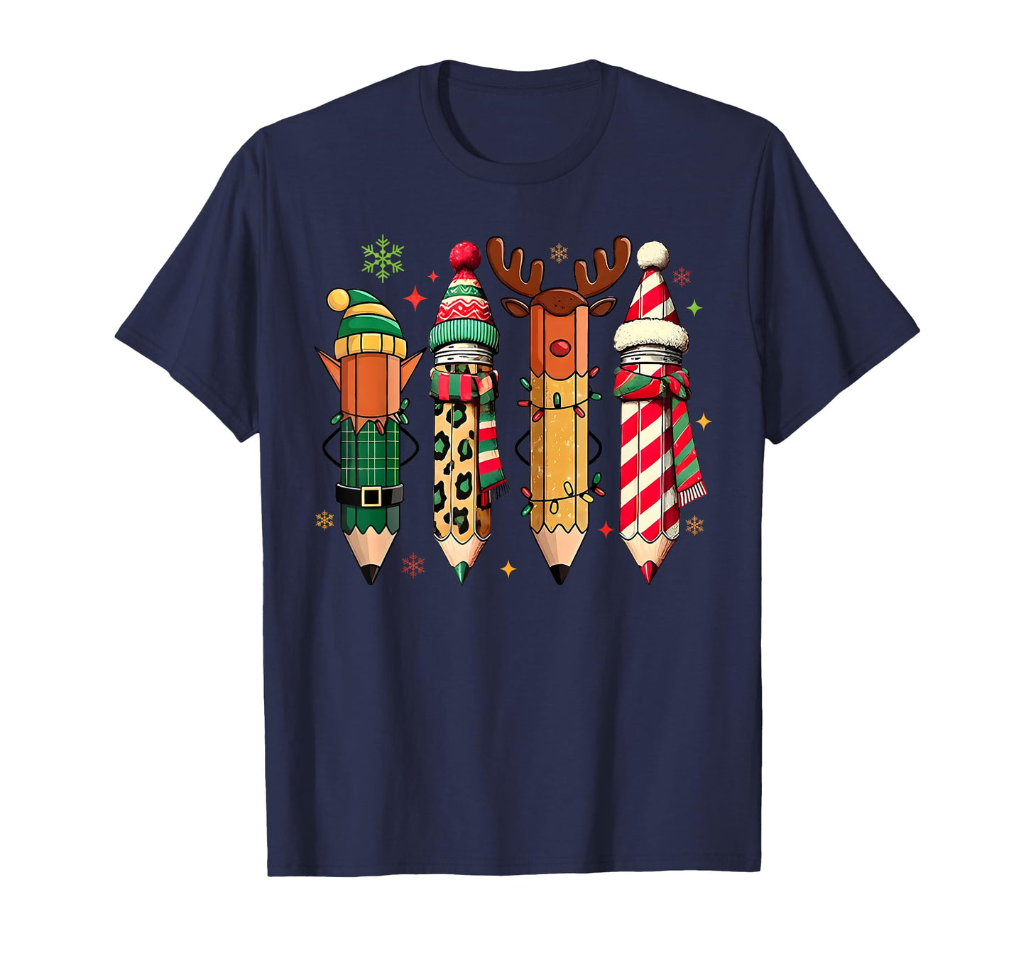 Retro Teacher Pencils Reindeer Christmas Shirt for Women T-Shirt