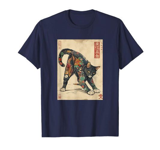 Cat Japanese Tattoo Art T-Shirt - Unique Graphic Tee T-Shirt