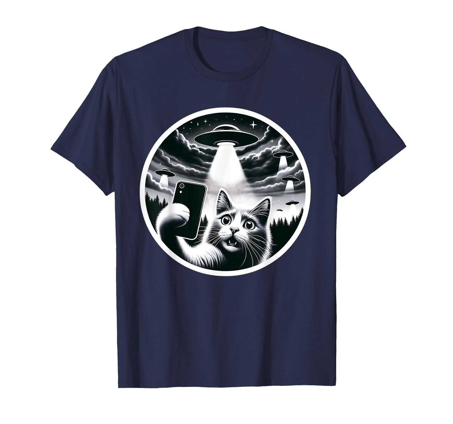 Whisker-ed Away: Cat's Hilarious UFO Abduction Selfie T-Shirt