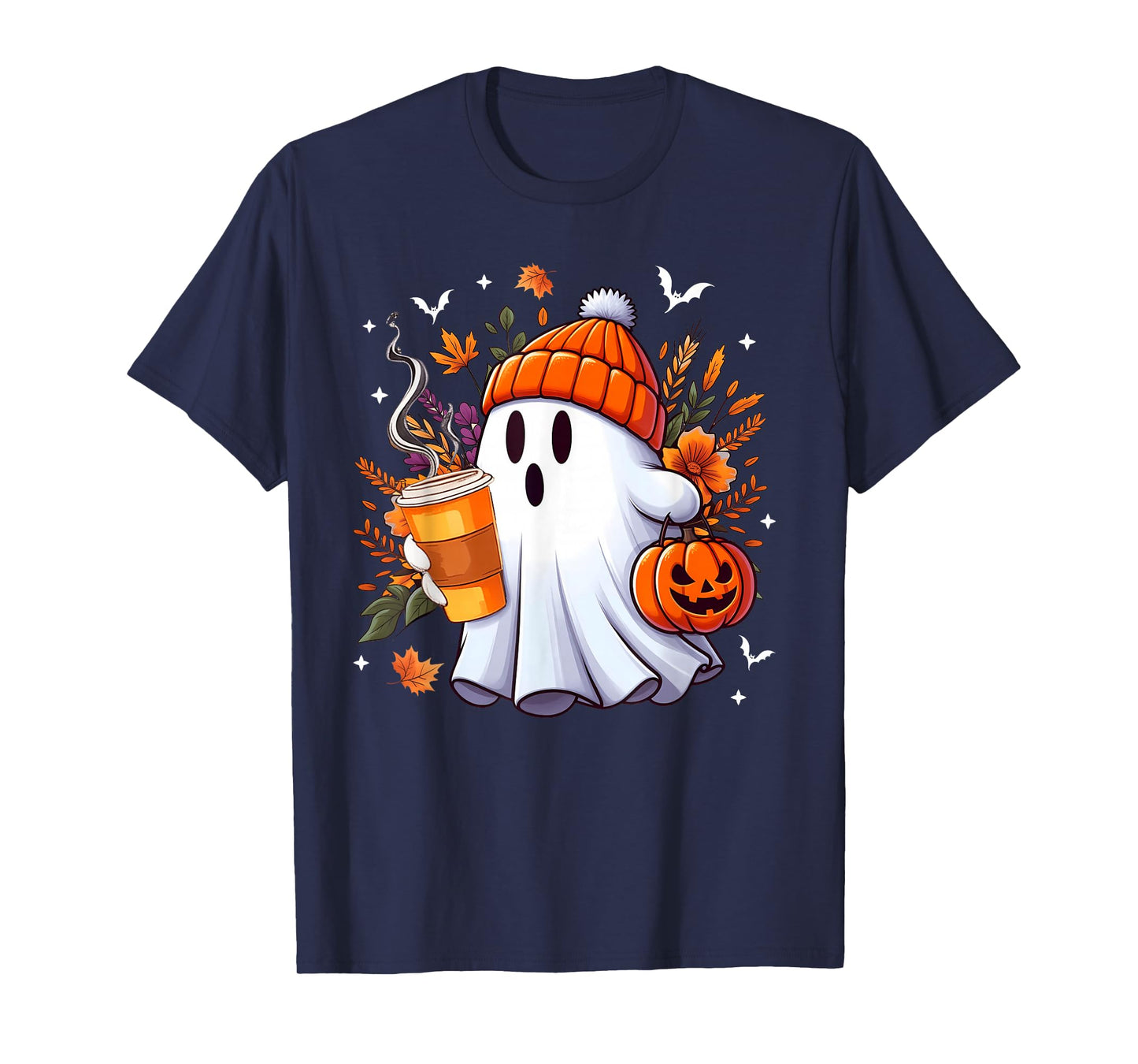 Halloween Ghost Drinking Ice Coffee Lover Ghost Girl Women T-Shirt