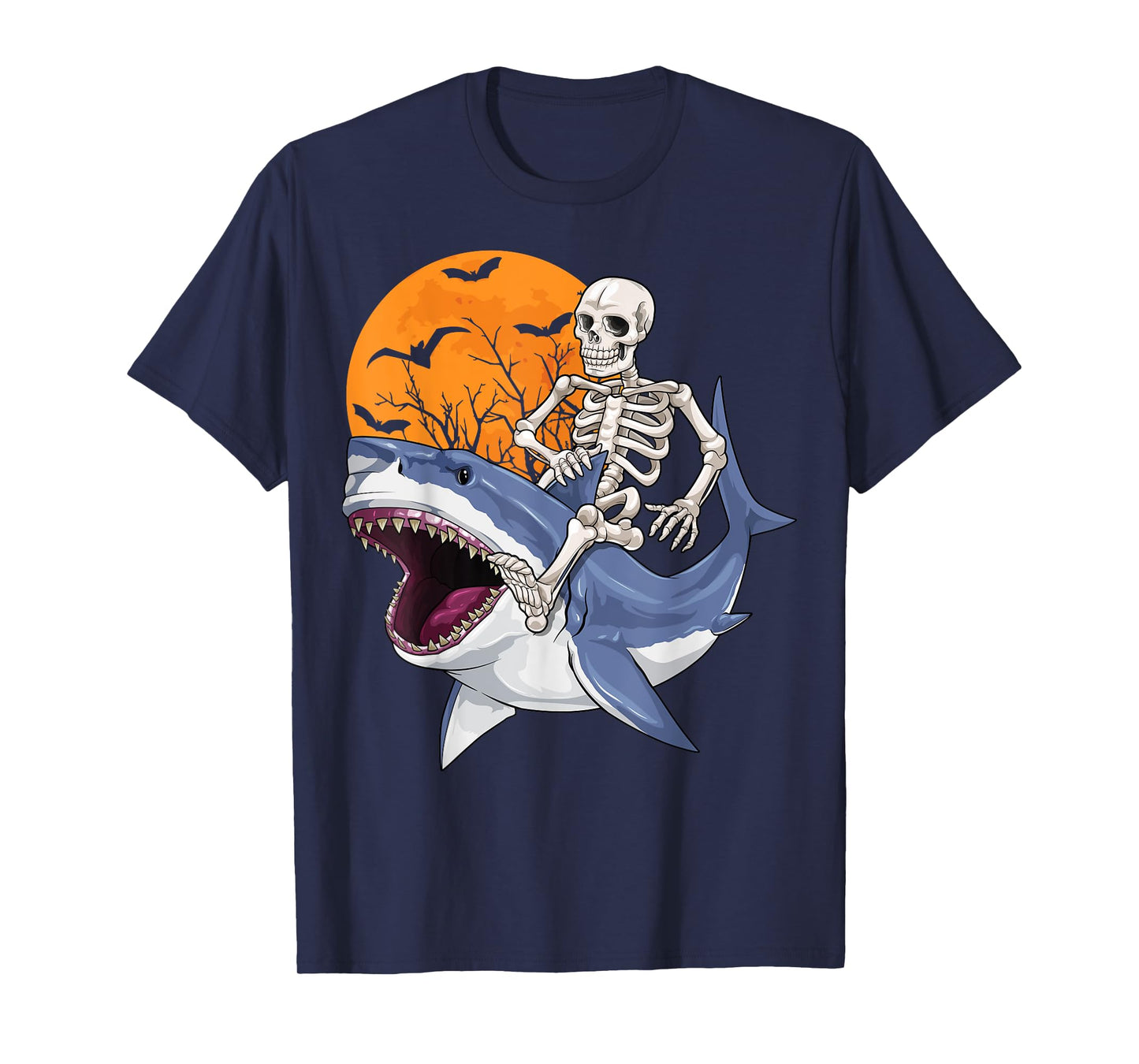 Skeleton Riding Shark Funny Halloween Costume Boys Kids T-Shirt