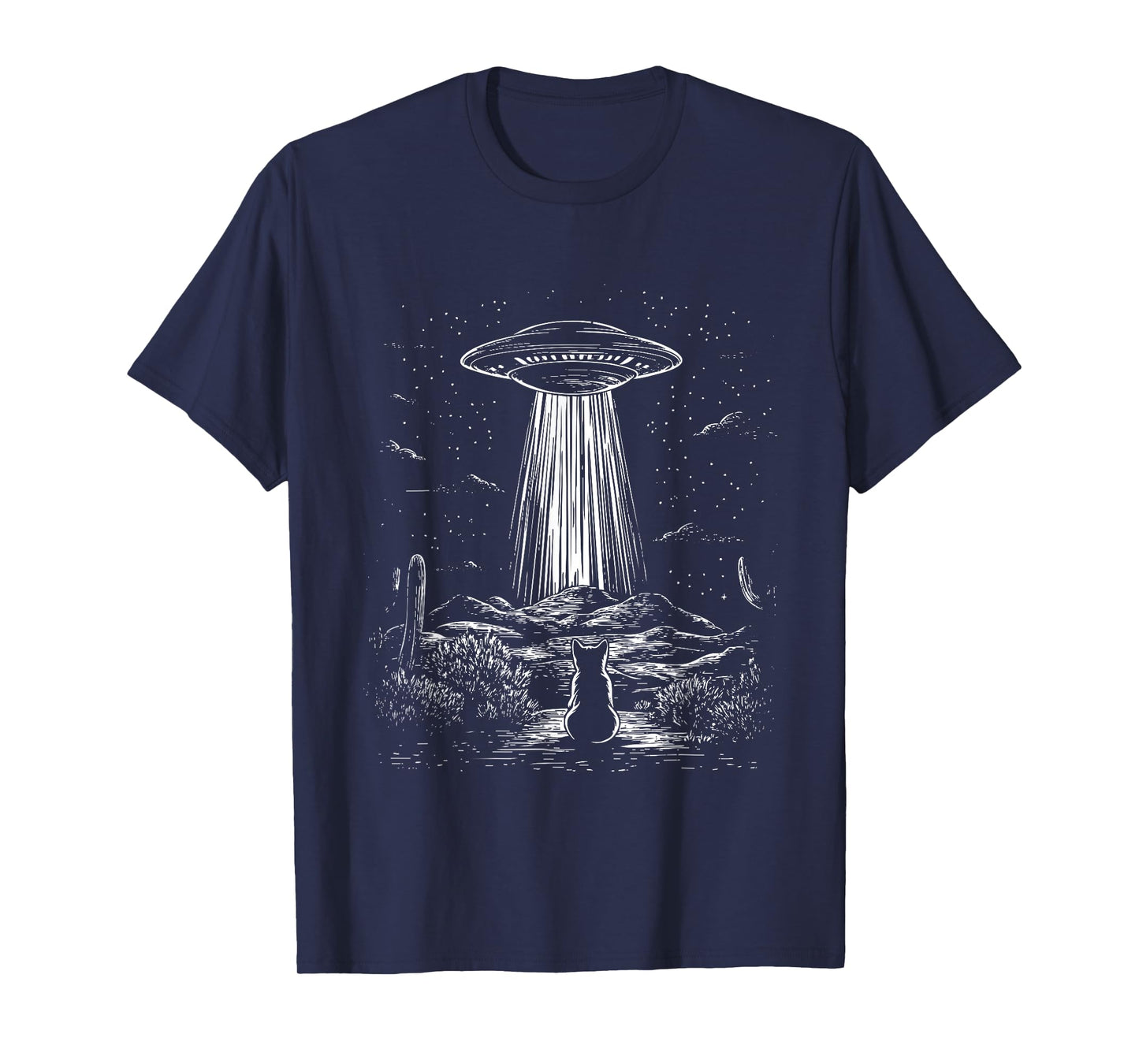 Cactus Alien Cat And UFO In Desert Scene Women Men Kids T-Shirt