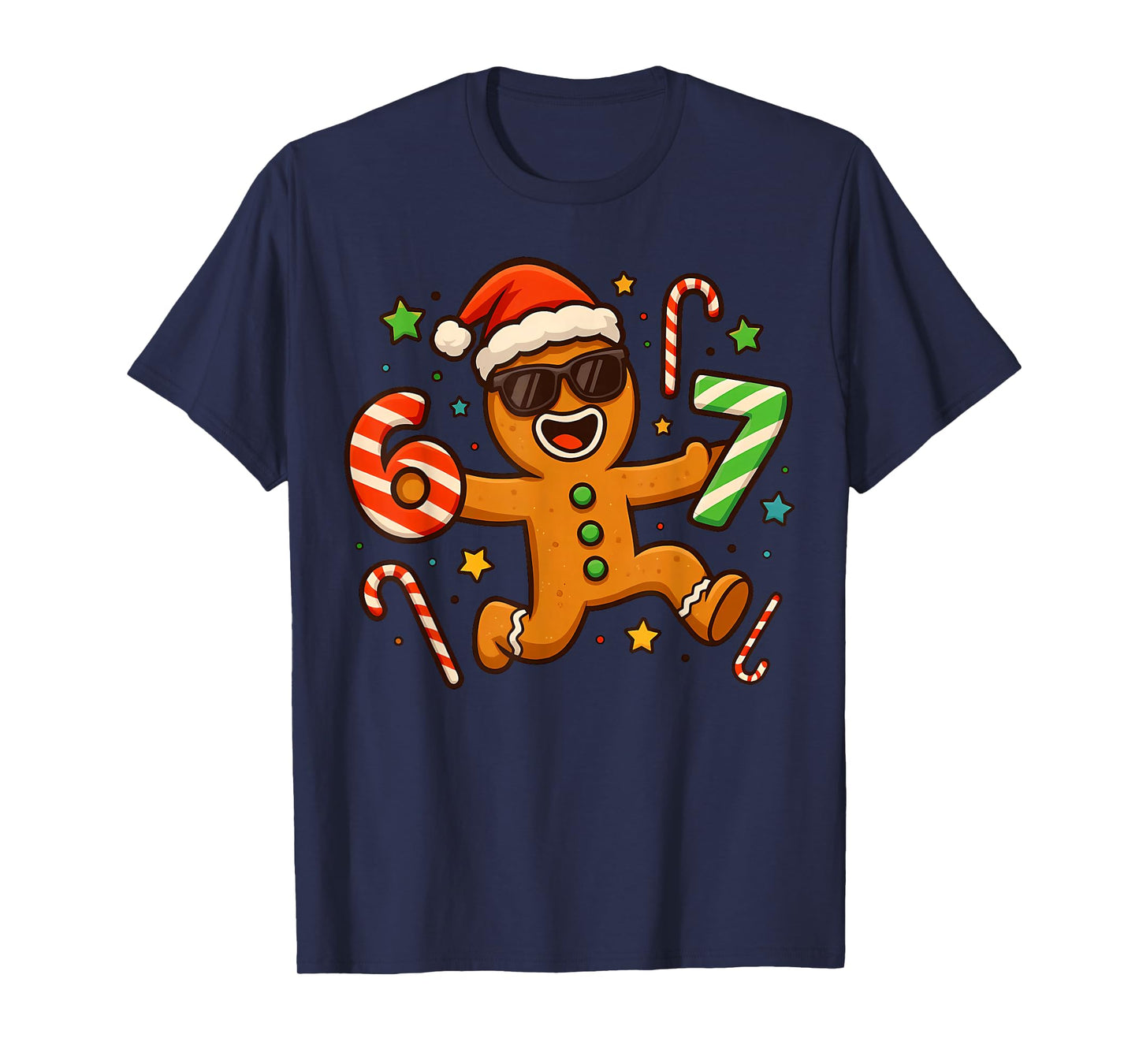 Funny Gingerbread Six Seven 67 Candy Cane Christmas Boys T-Shirt