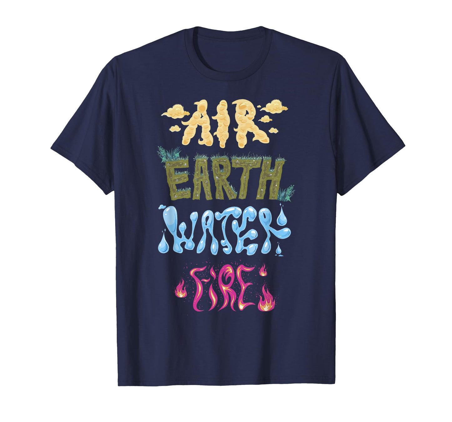 Disney Pixar Elemental Air Earth Water Fire Stylized Text T-Shirt