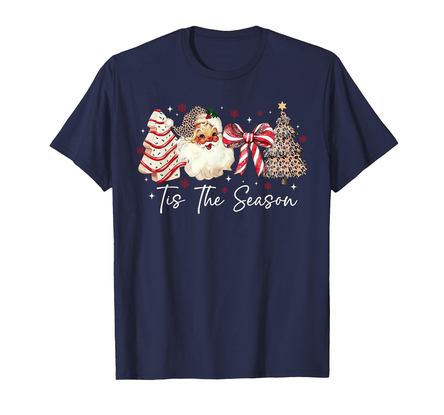 Tis The Season Leopard Santa Christmas Coquette Candy Cance T-Shirt