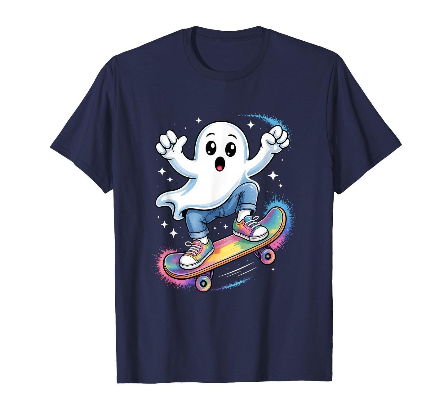 Ghost On Skateboard Funny Halloween Costume Skateboarding T-Shirt