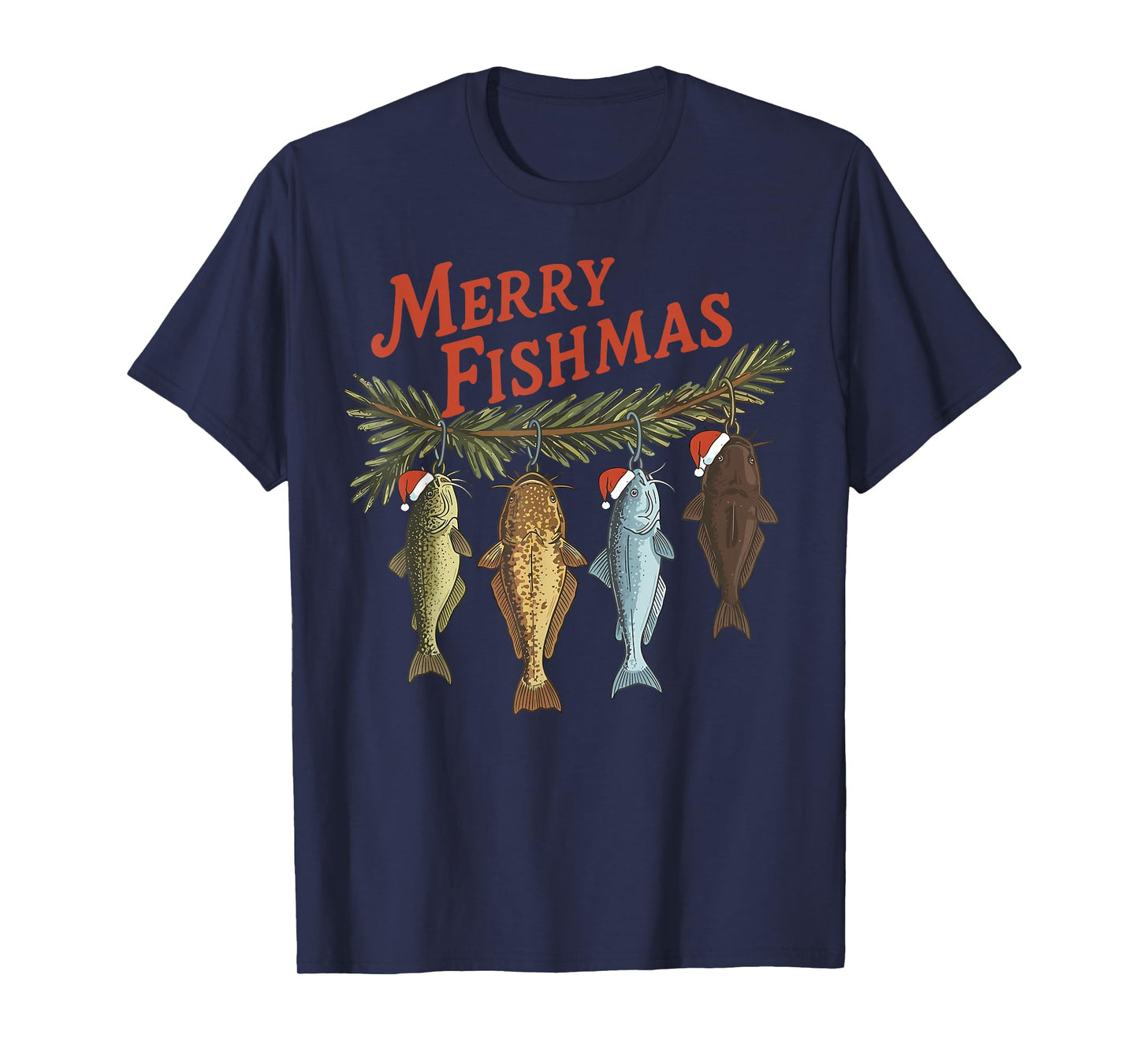 Merry Fishmas Santa Fishing Funny Fisherman Christmas T-Shirt
