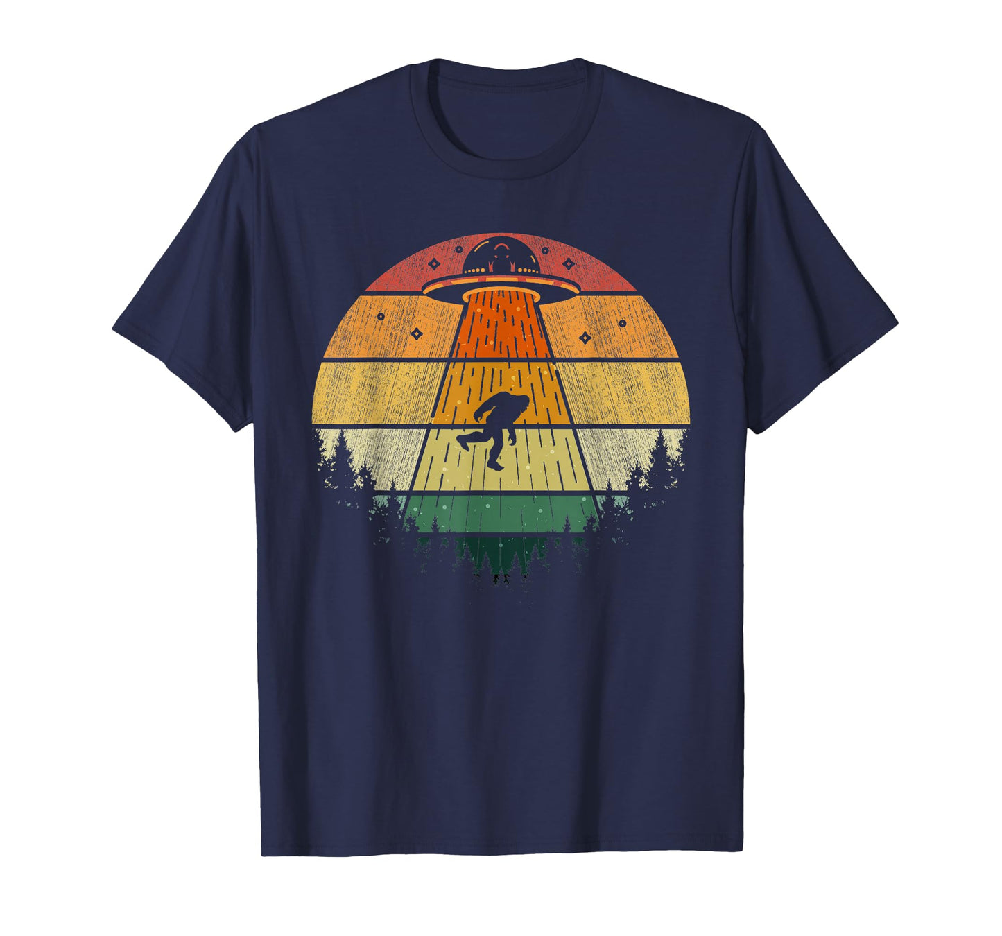 Retro Vintage Bigfoot UFO Abduction Funny Sasquatch Aliens T-Shirt