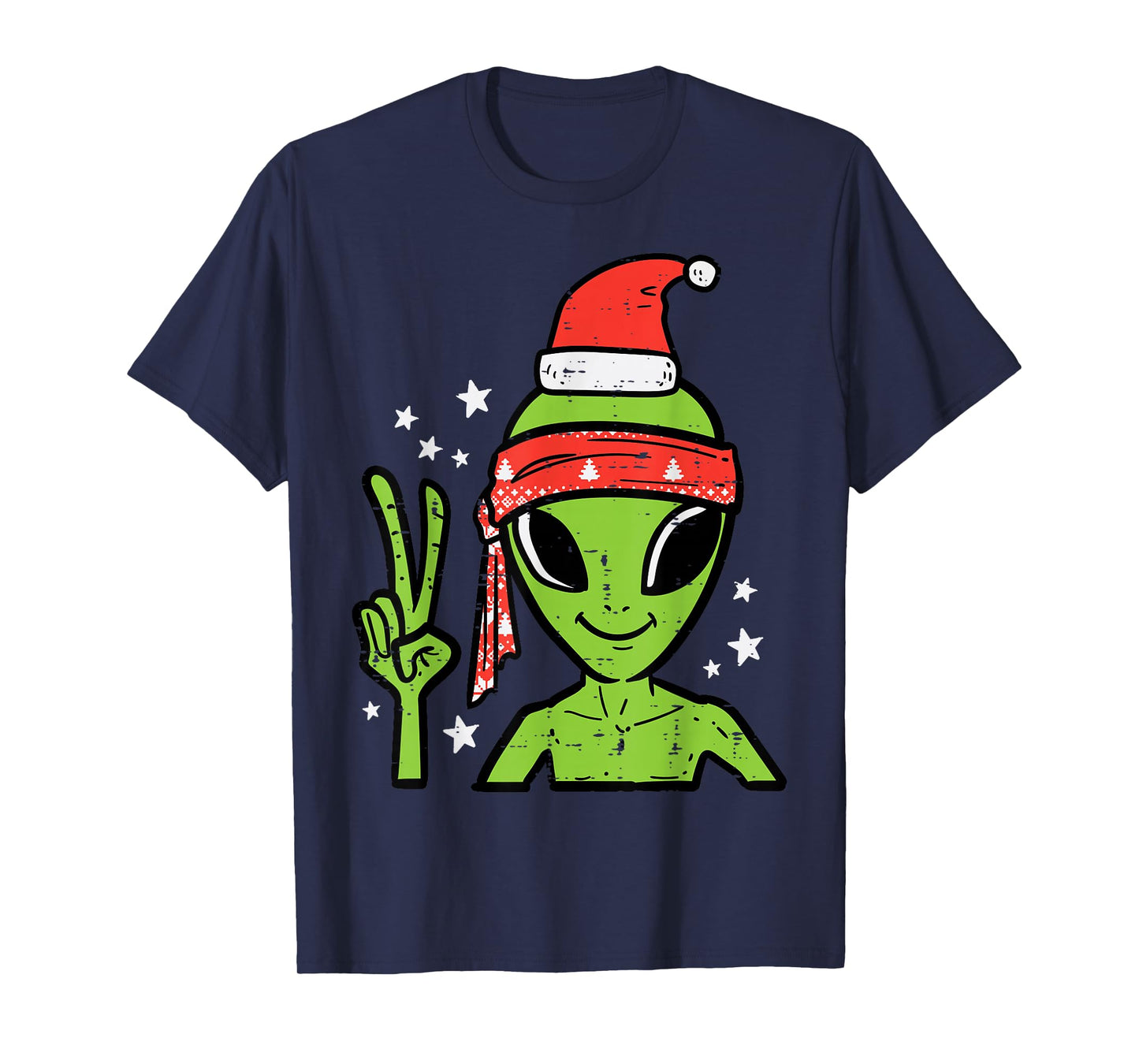 Christmas Alien Santa Peace Hand Xmas Space Men Boys Kids T-Shirt