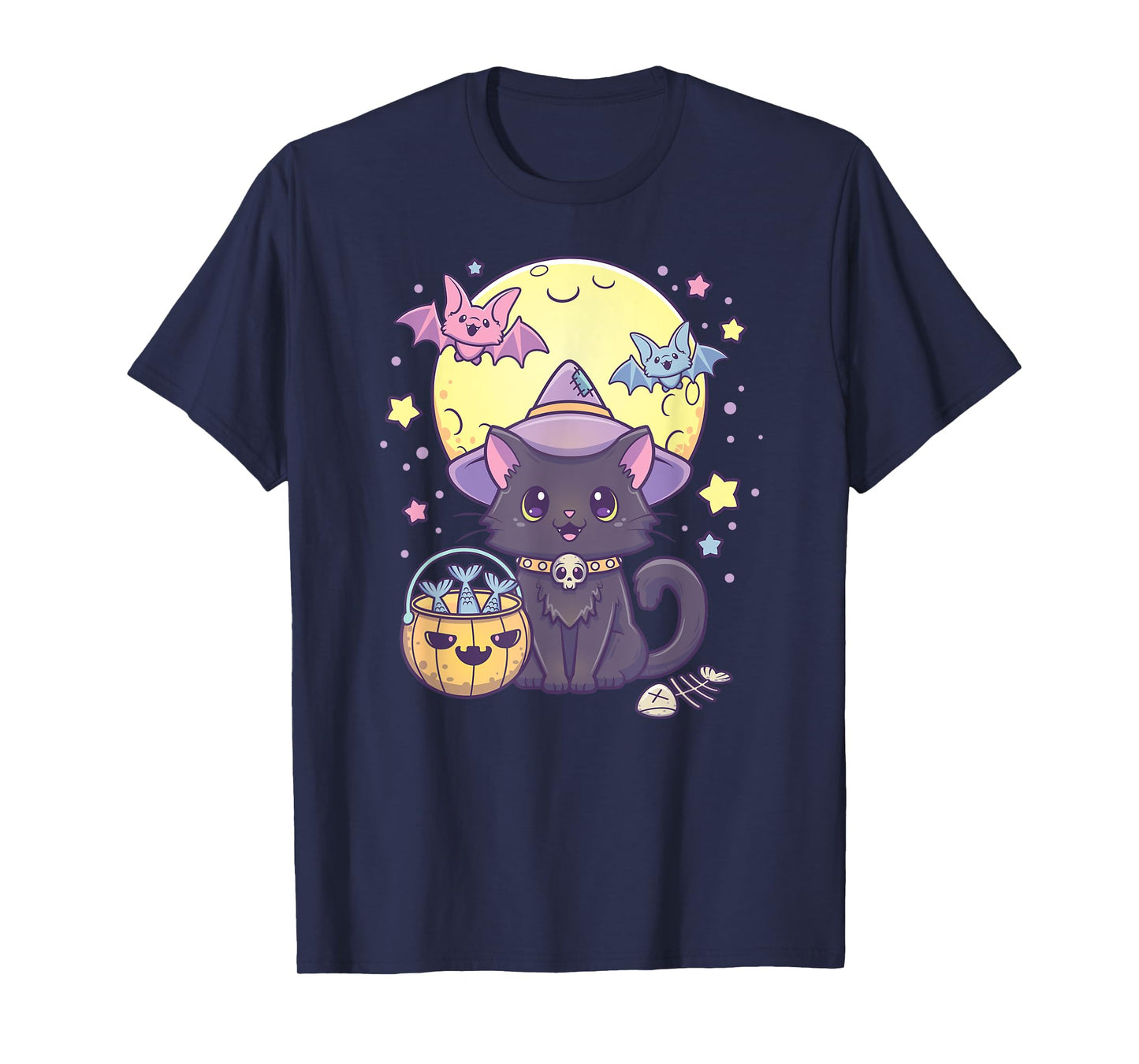 Kawaii Pastel Goth Cute Creepy Halloween Black Cat Witch Hat Men Women Kids T-Shirt