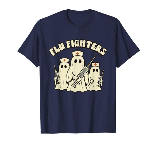 Retro Nurse Halloween Ghosts Flu Fighters ED PEDS RN T-Shirt