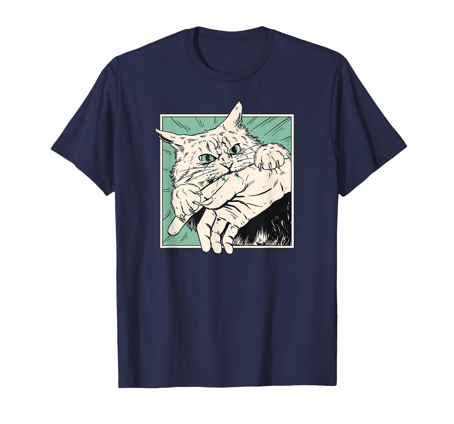 Japanese Horror Anime Cat Bite Vintage Manga Art T-Shirt