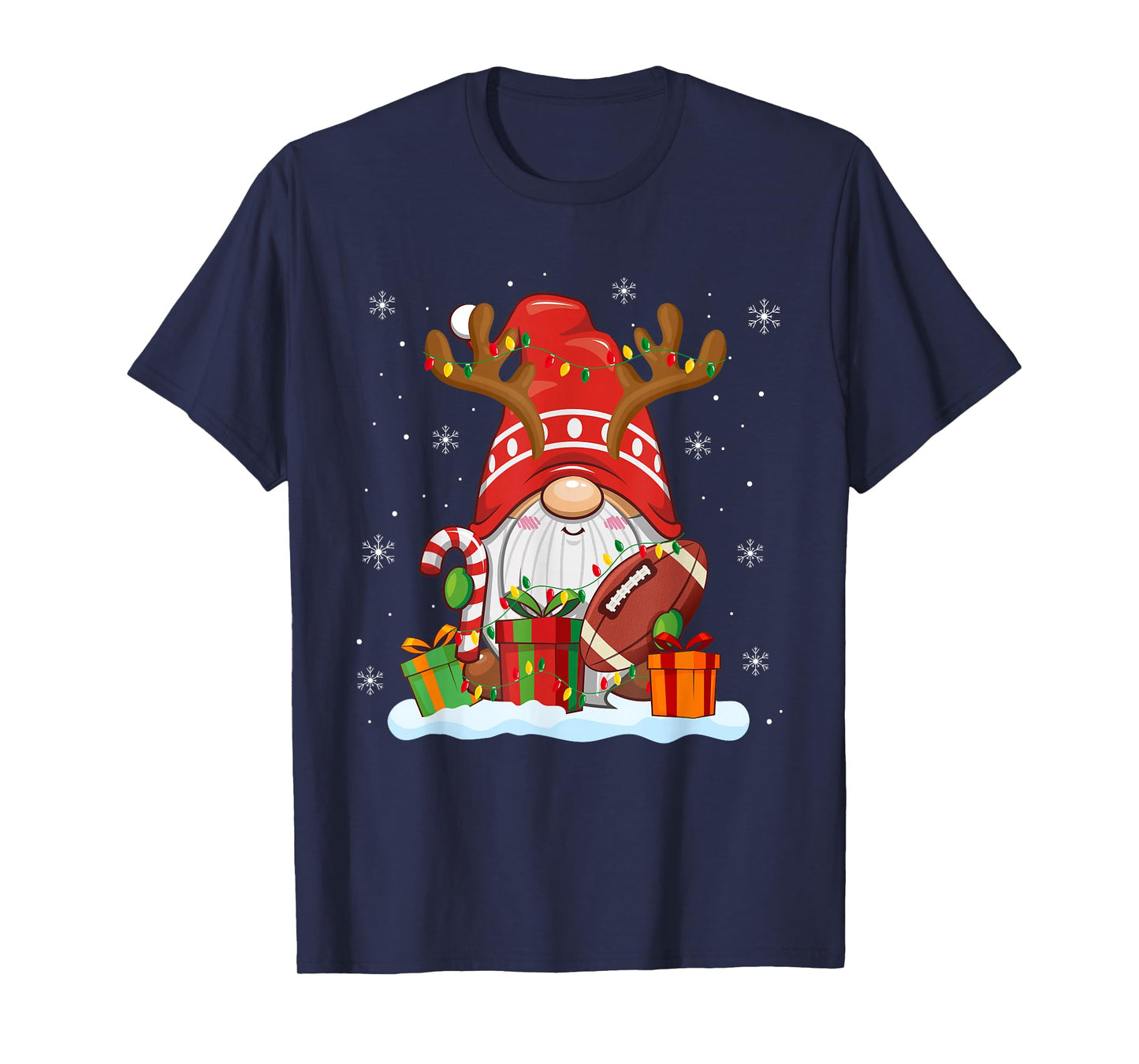 Funny Reindeer Gnome Football Player Christmas Lights T-Shirt