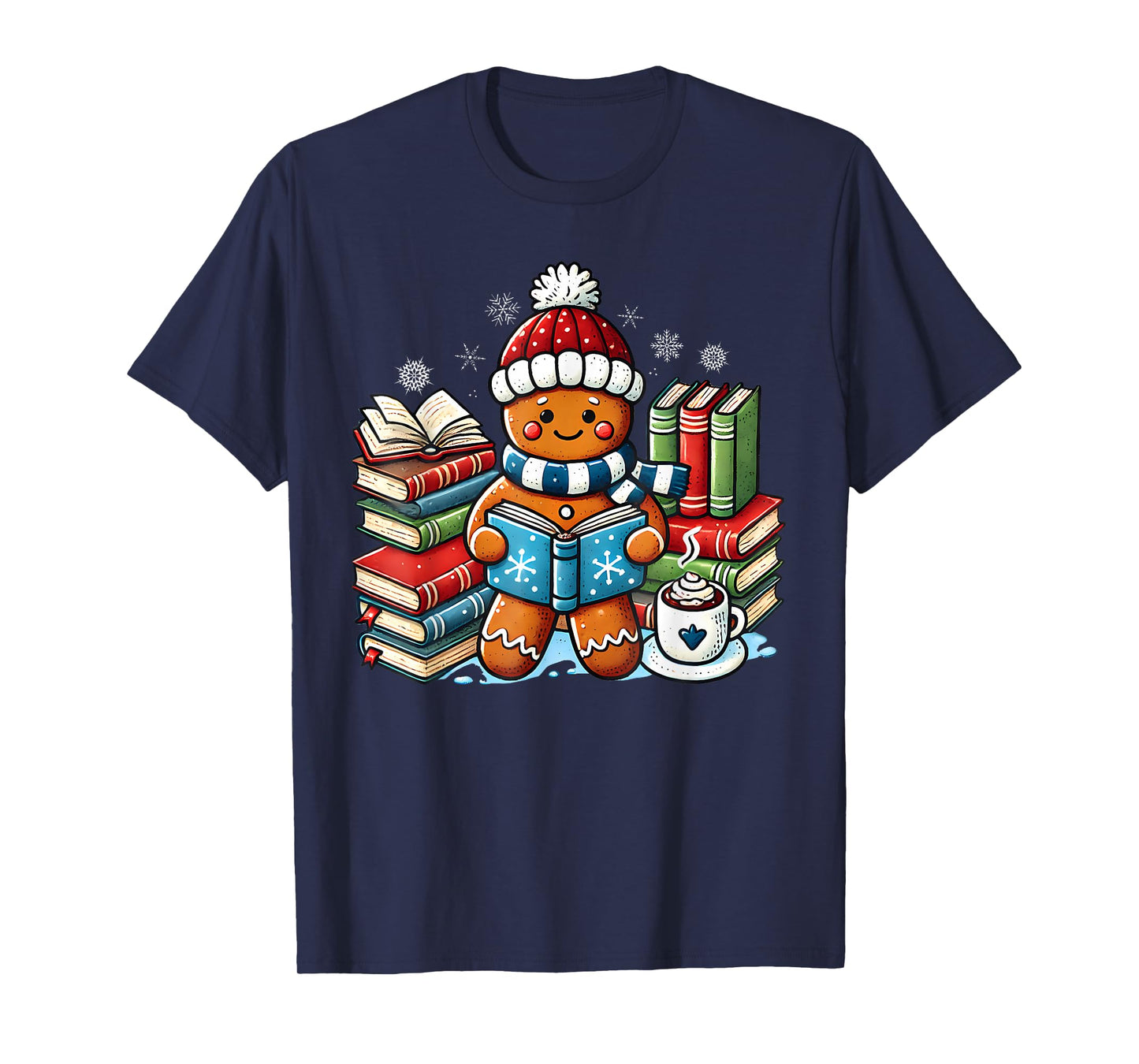 Gingerbread Reading Book Lovers Christmas Bookworm Librarian T-Shirt