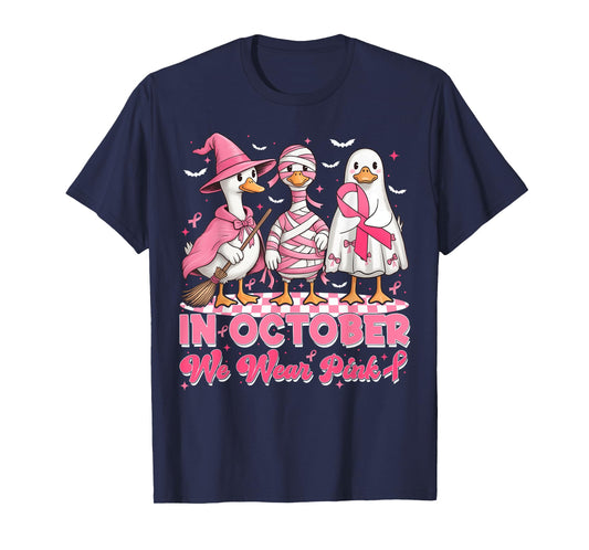 October We Wear Pink Goose Boo Ghost Breast Cancer Men Women T-Shirt