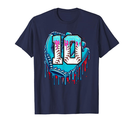 Baseball Glove 10th Birthday Boys Ice Cream Drip 10 Yr Old T-Shirt