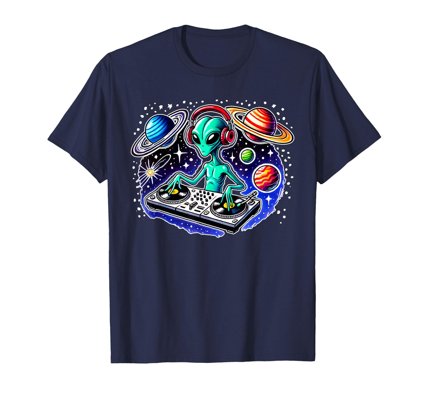 Alien DJ Funny Cosmic Space Rave EDM Music Festival Alien T-Shirt