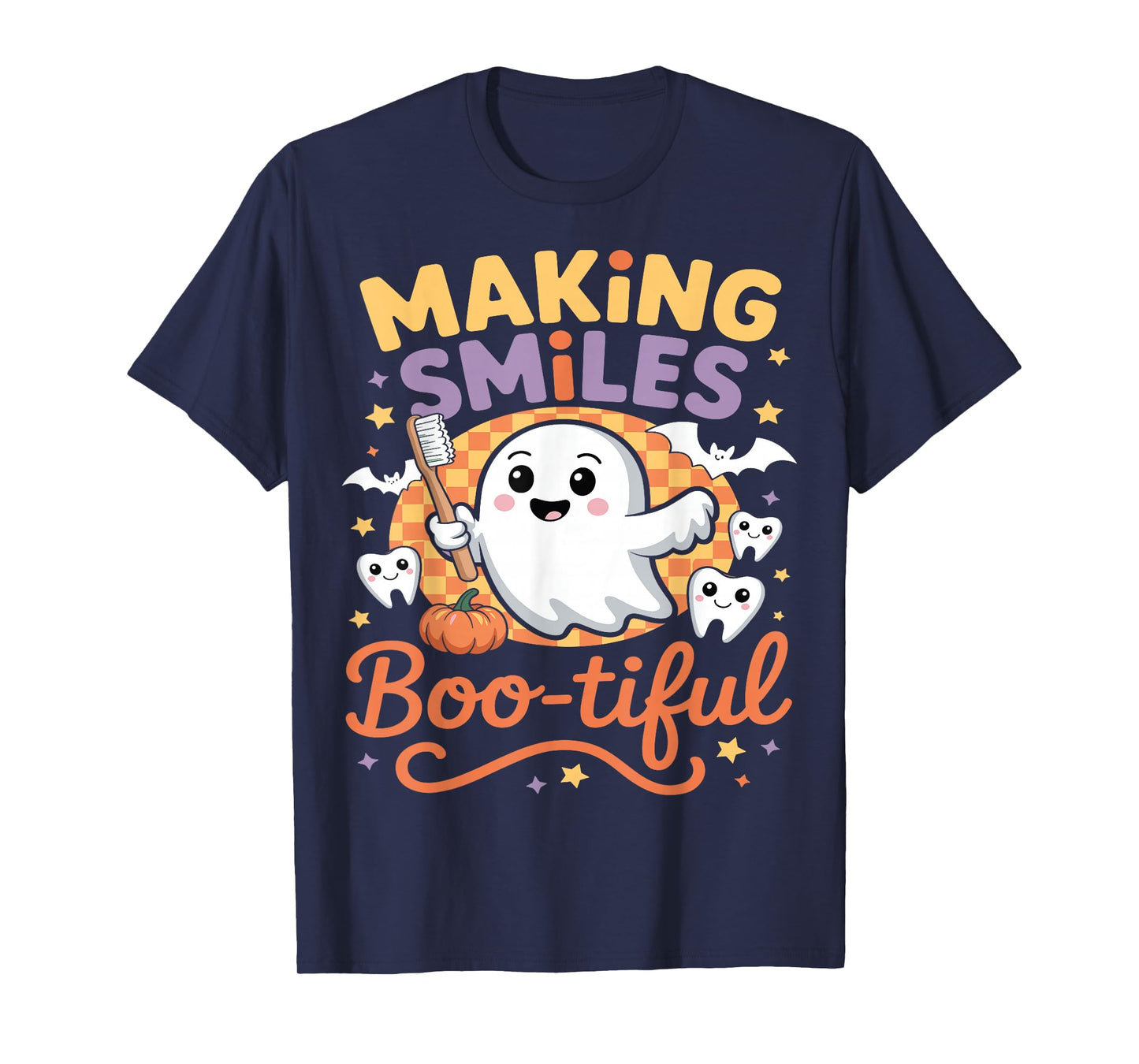 Making Smiles Bootiful Halloween Ghosts Funny Dentist Crew T-Shirt