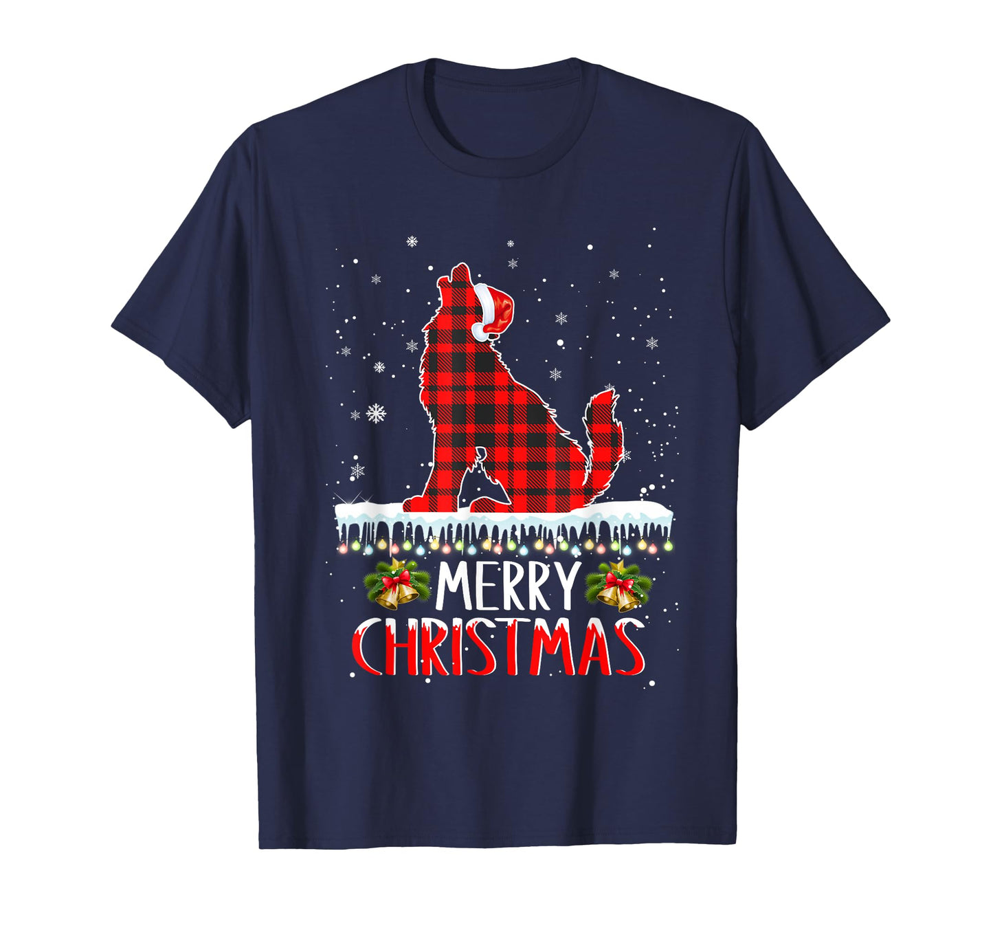 Wolf Christmas Tshirt Merry Christmas Wolfs Dog Red Plaid T-Shirt