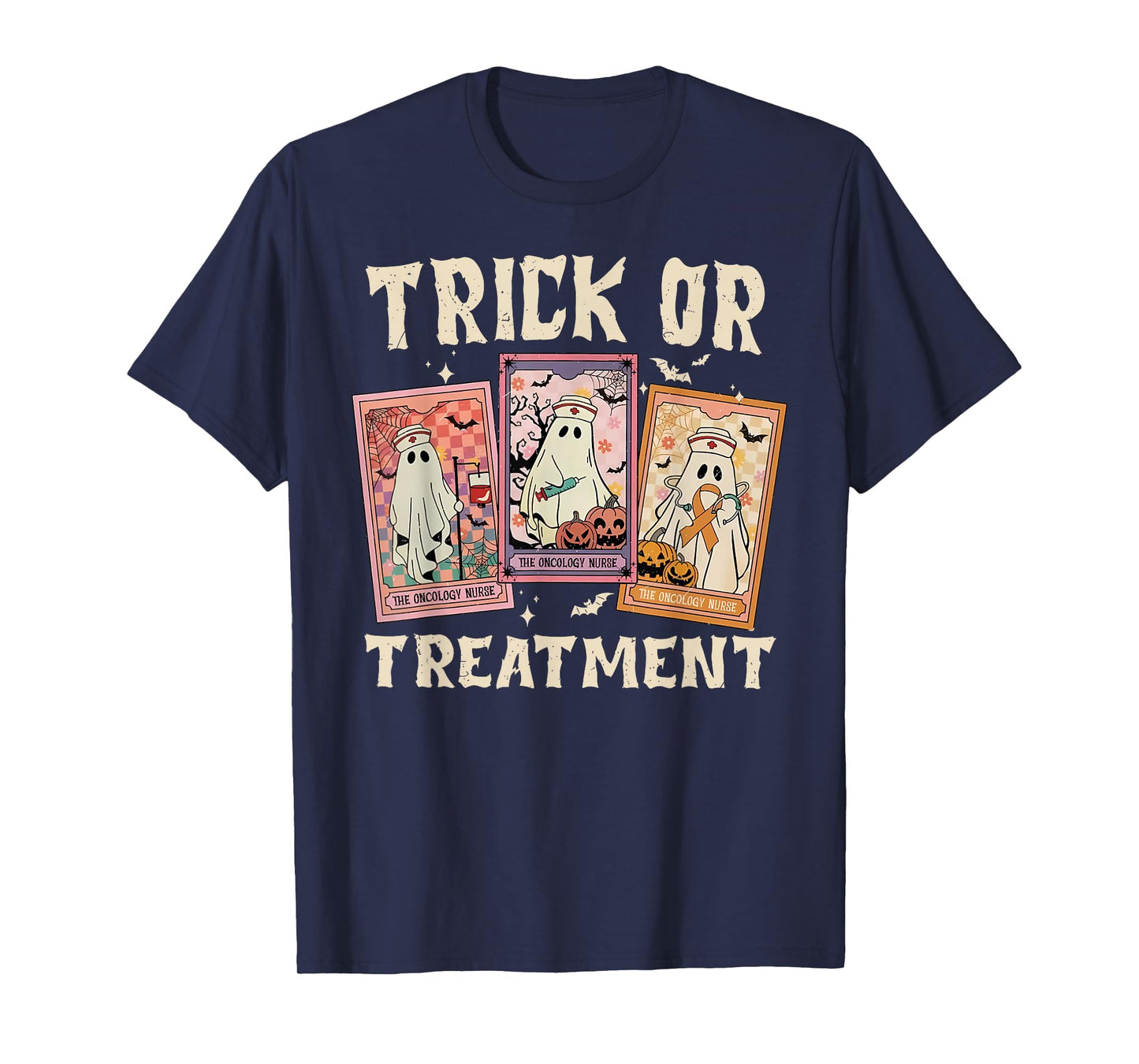 Trick Or Treatment Oncology Nurse Tarot Card Halloween Ghost T-Shirt