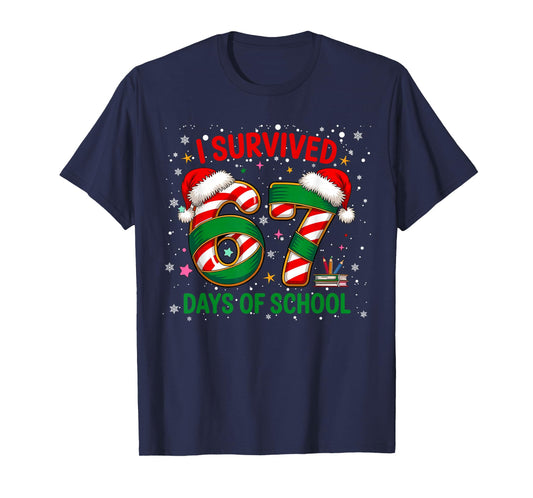 I Survived 67 Days of School Christmas Candy Cane Six Seven T-Shirt