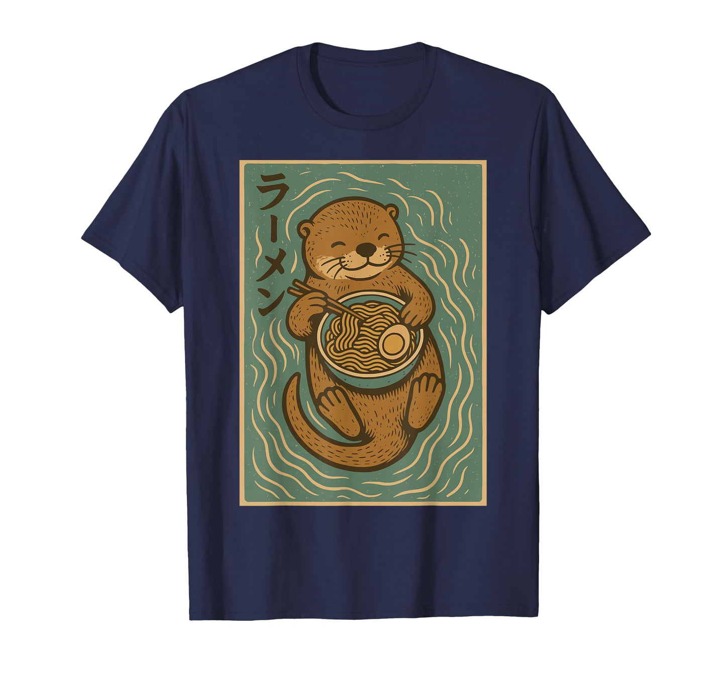 Otter Eating Ramen Noodles Vintage Japanese Cute Sea Otter T-Shirt
