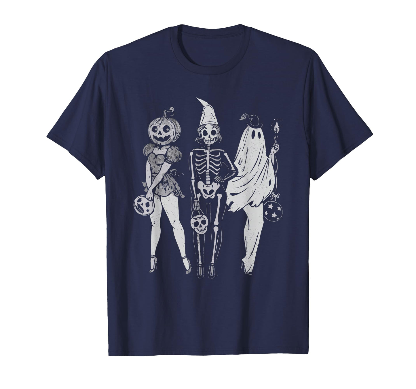 Skeleton Ghost Pumpkin Halloween Spooky Girls Squad Women's T-Shirt
