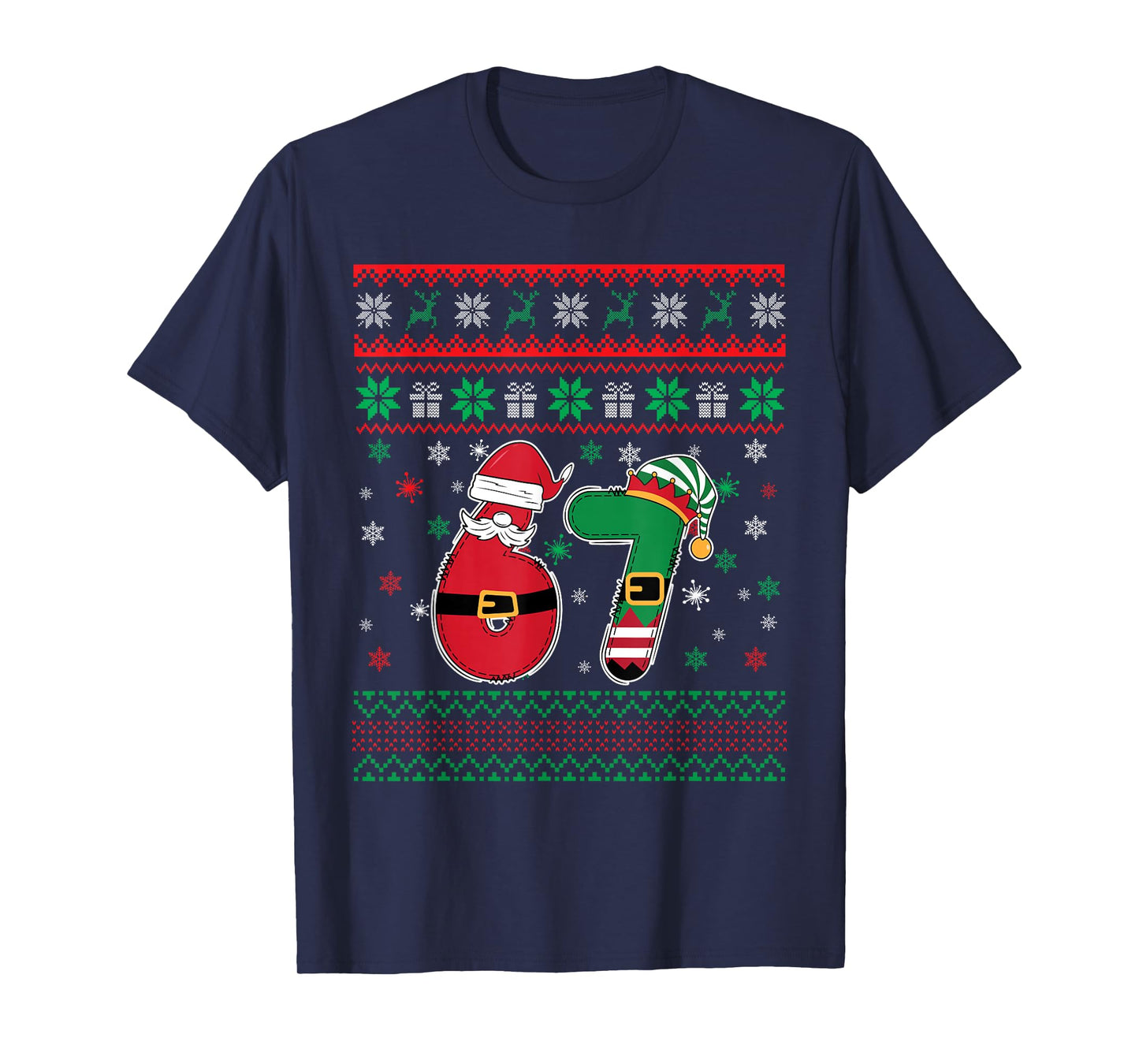 Funny 67 Six Seven Meme Couple Pajamas Matching Christmas T-Shirt