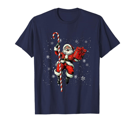 Candy Cane Pole with Funny Stripping Santa Claus T-Shirt