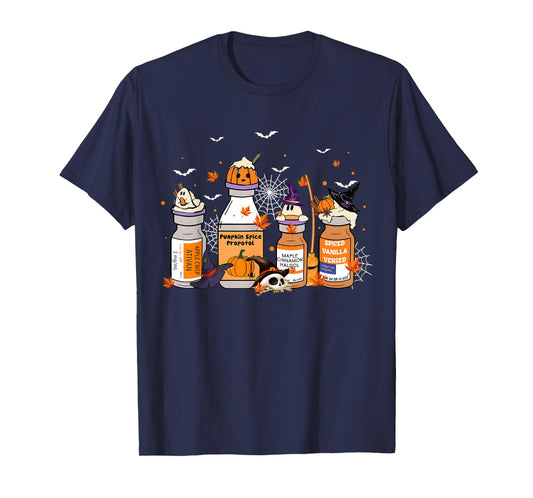 Halloween Rt Nurse Pills Pumpkin Spice Propofol ICU Nurse T-Shirt