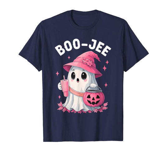 Boo JEE Boujee Pink Ghost Halloween October Vibes T-Shirt