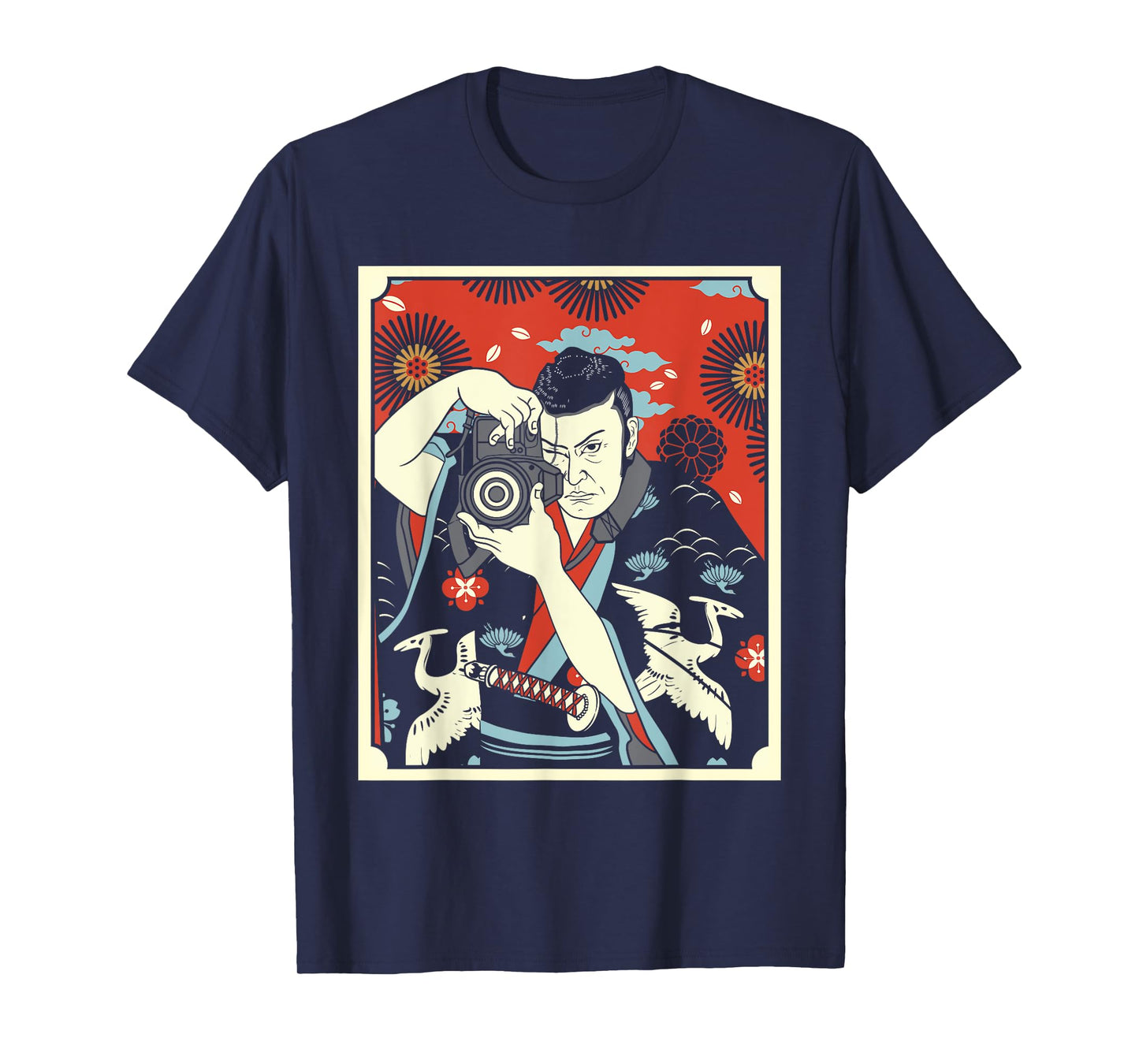 Photographer Japanese Samurai Warrior Armor Sword Mask T-Shirt