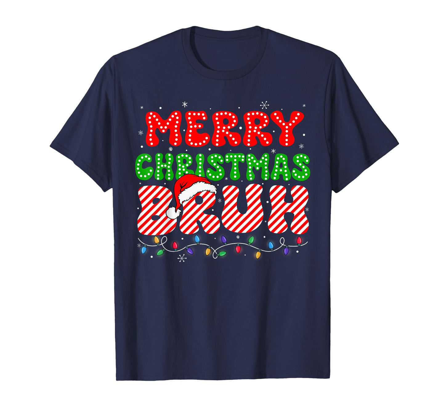 Bruh Merry Christmas Candy Cane Shirts Teen Kids Funny Xmas T-Shirt