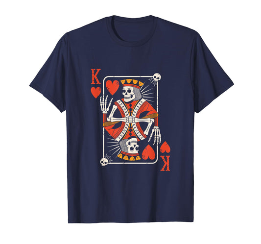 Creepy Skeleton King of Hearts Halloween Playing Card Fun T-Shirt