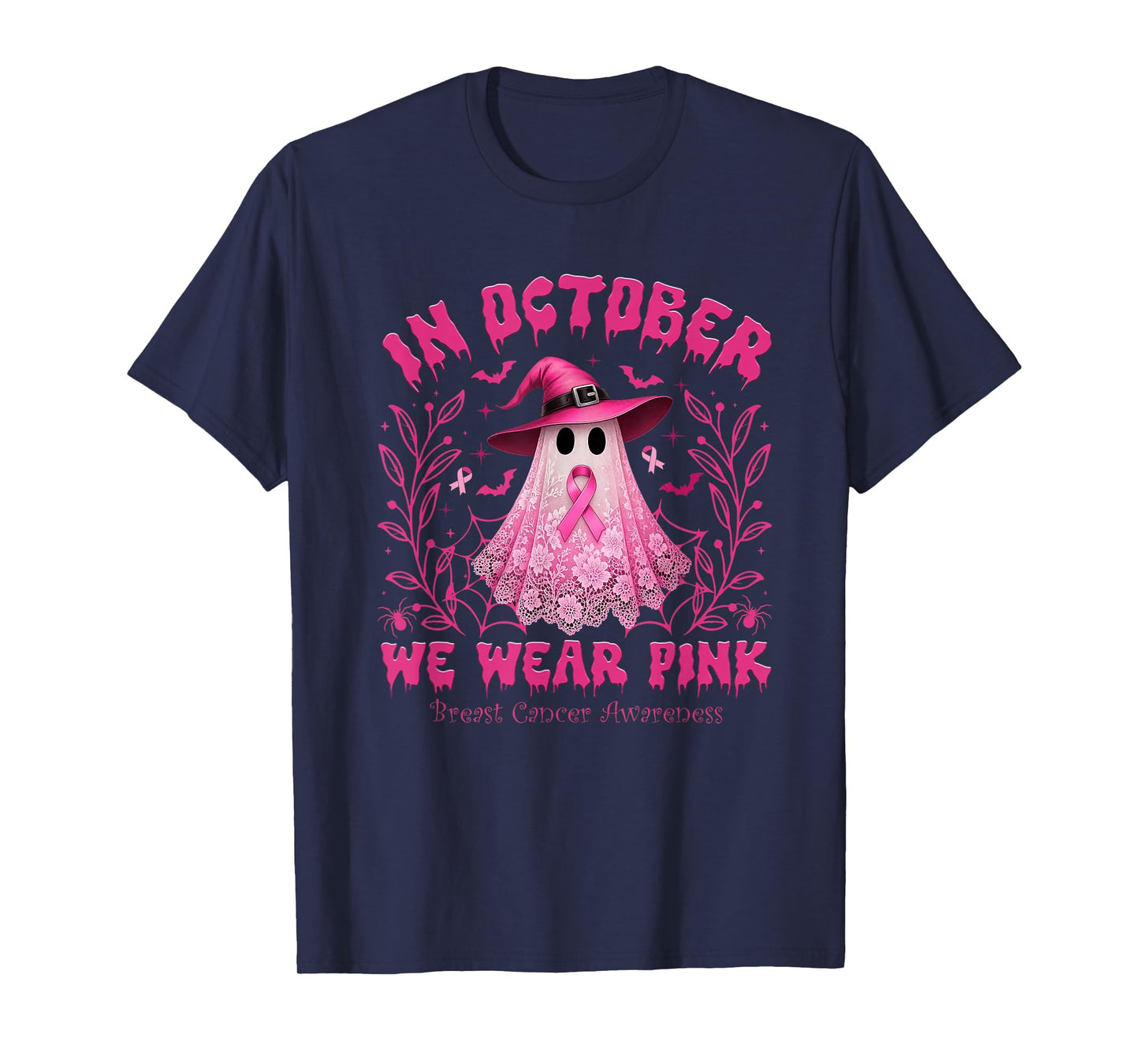 in October We Wear Pink Breast Cancer Awareness Halloween T-Shirt