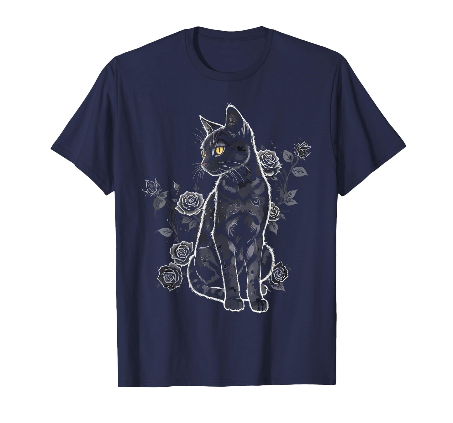 Black Roses Alt Aesthetic Nu Goth Teen Goth Cat T-Shirt