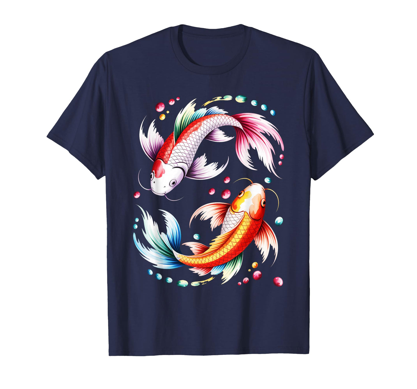 Watercolor Japanese Koi Black Small Cartoon T-Shirt