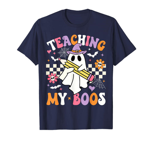 Teaching My Boos Ghost Teacher Cute Groovy Halloween Teacher T-Shirt