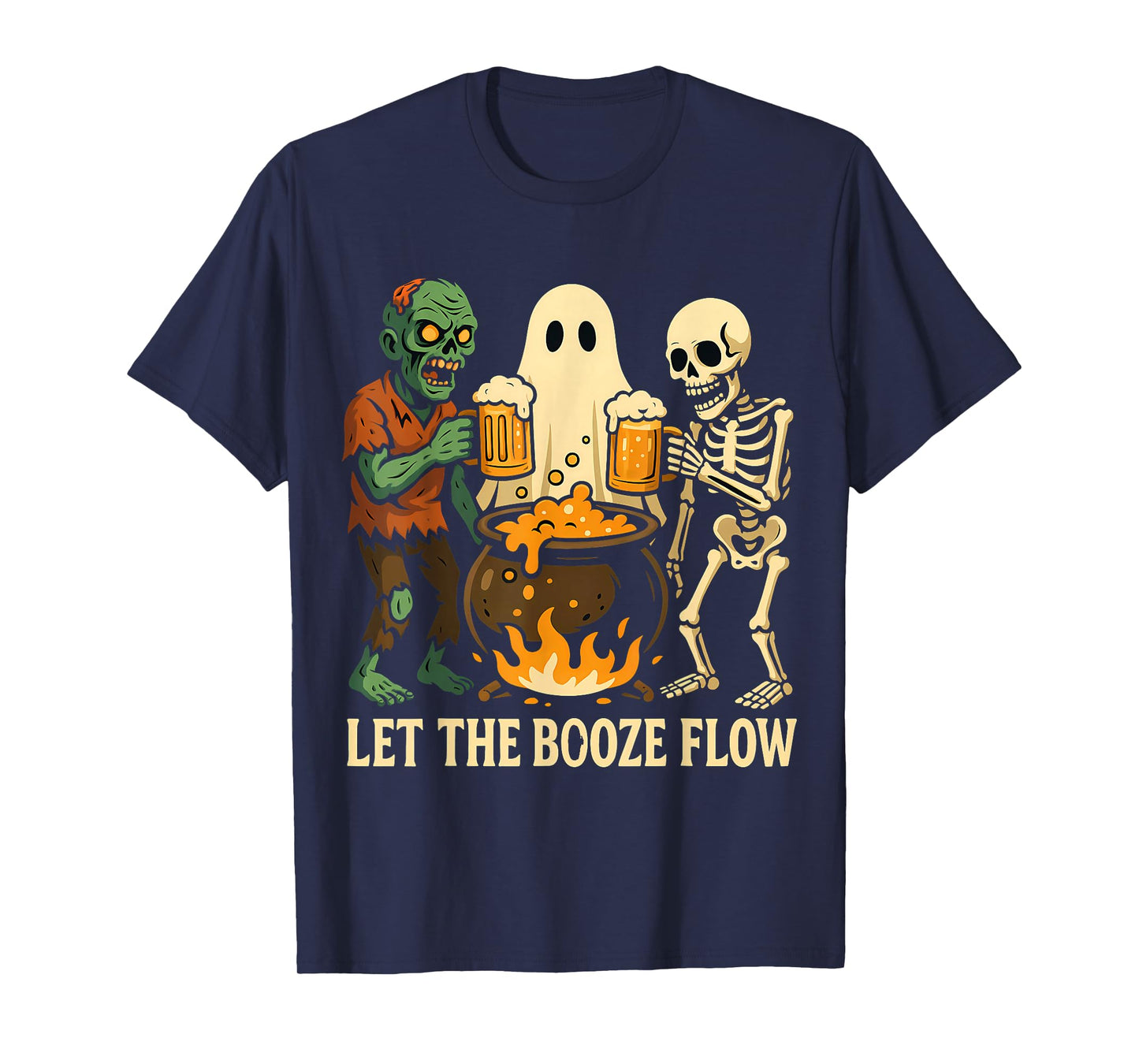 Funny Halloween Zombie Ghost Skeleton Beer Booze T-Shirt