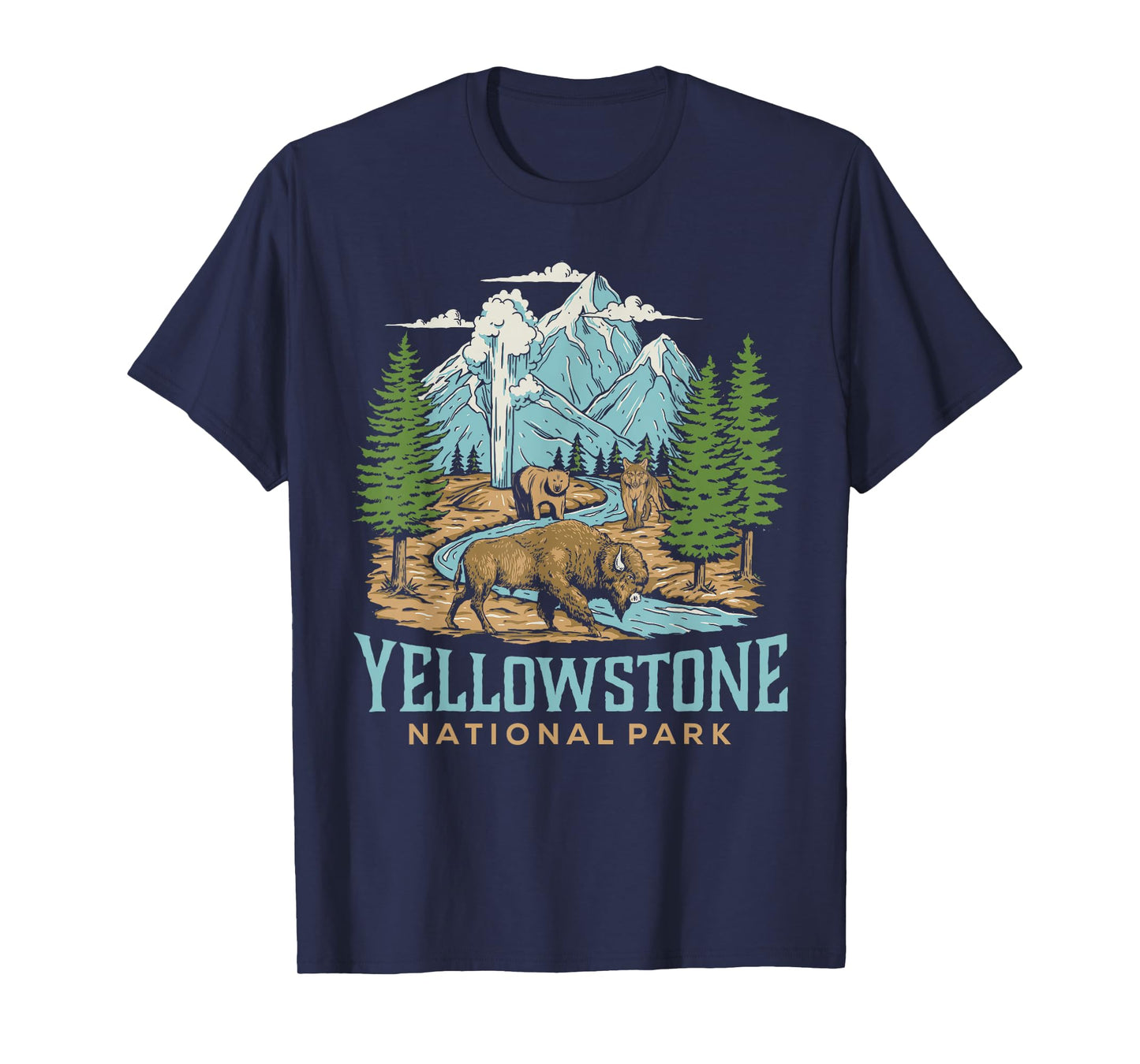 Yellowstone US National Park Wolf Bison Bear Vintage Gift T-Shirt